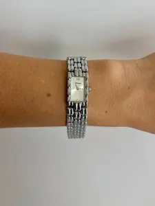 Gaze Vintage White Dial Rectangle Silver Toned Womens Watch