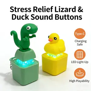 Light-Up Sound Button Keychain, USB-C Rechargeable LED Fidget Accessory, Portable ASMR-Approved Stress Relief for All Ages, Safe Press-Squeak Giftable Item