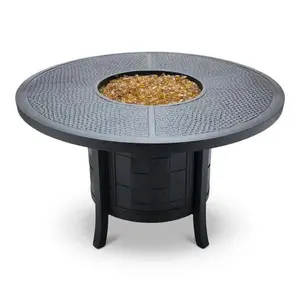 Castelle Classical 49" Round Fire Pit Dining Table with Forged Top in Antique Black Finish