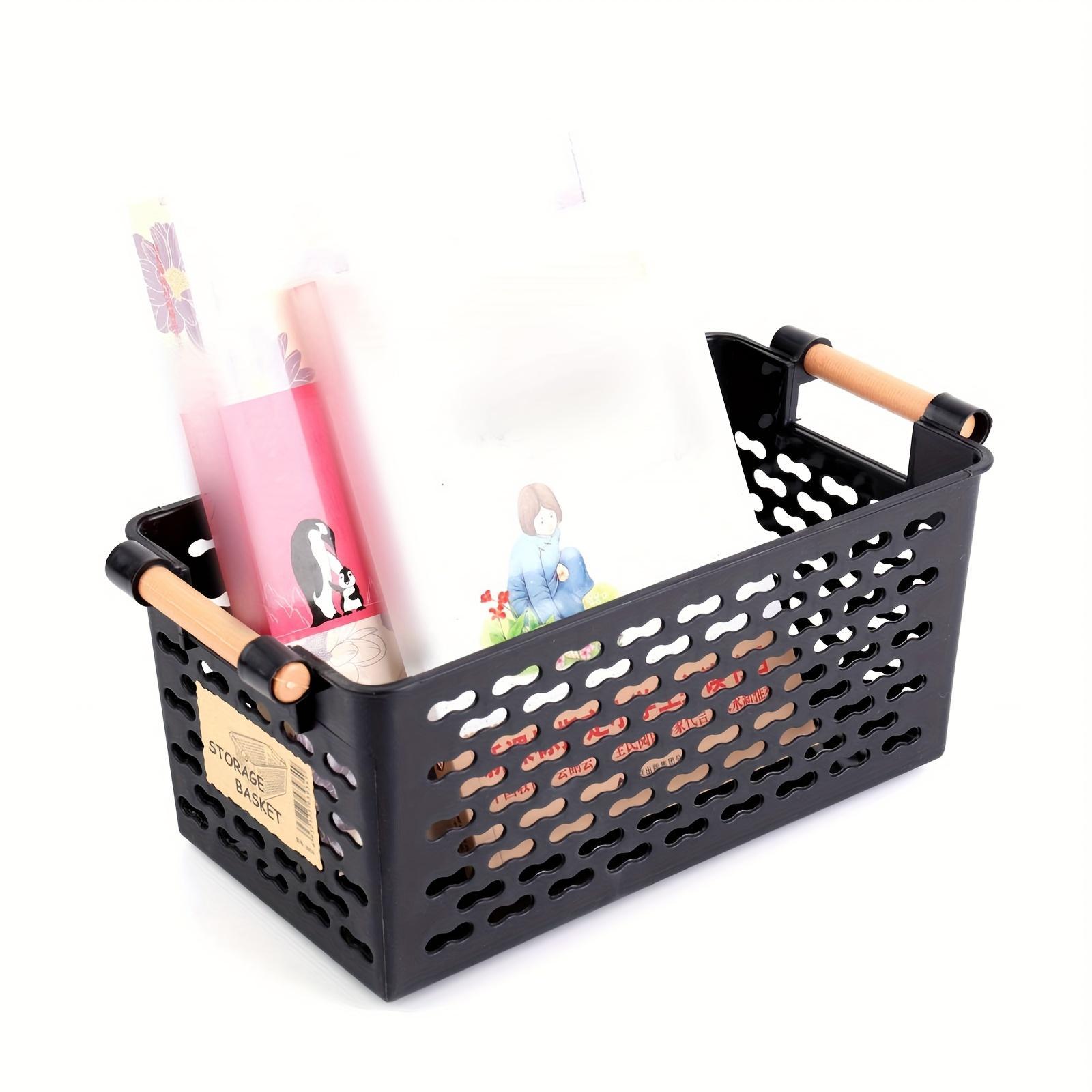 6 Pack Stackable Baskets] 6 Pack Durable Stackable Plastic Storage Baskets with Handles| Open-Top Design & Ventilation Holes for Home, Office, Closet, Bathroom Organization