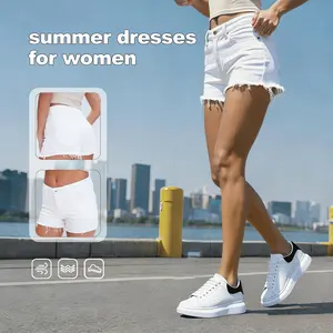 White High Stretch Denim Shorts Tummy Control  Butt Lifting Raw Hem Summer Essential