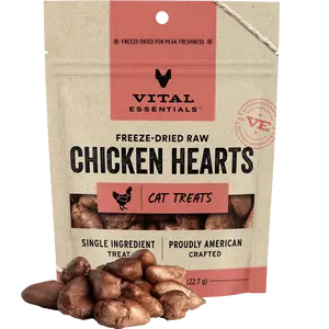 Vital Essentials Freeze-Dried Raw Single Ingredient Chicken Hearts Cat Treats, 0.8-oz bag