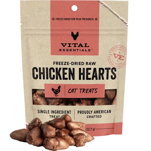 Vital Essentials Freeze-Dried Raw Single Ingredient Chicken Hearts Cat Treats, 0.8-oz bag