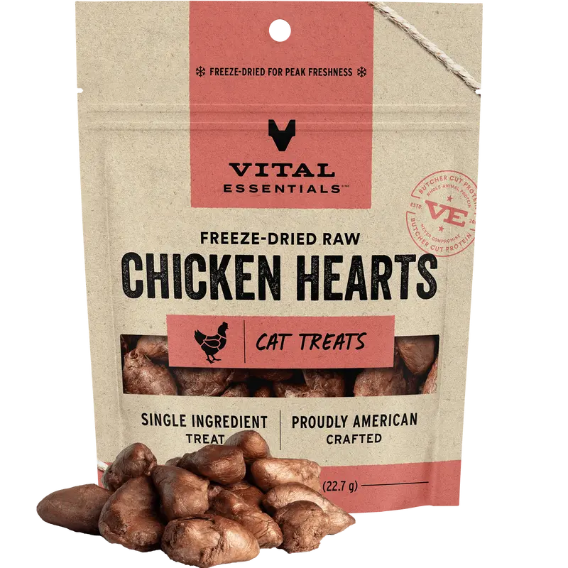 Vital Essentials Freeze-Dried Raw Single Ingredient Chicken Hearts Cat Treats, 0.8-oz bag