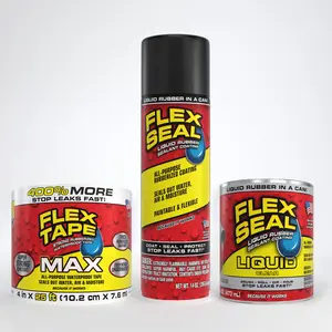 Flex Seal Best-Sellers Bundle – Patch, Seal & Protect: One Flex Tape White 4" x 15'. One Flex Seal Spray Black 14 oz. One Flex Seal Liquid Clear 16 oz.