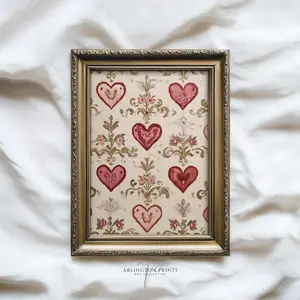 Rustic Linen Valentine Hearts Printable – Vintage Country Love Wall Art, Trendy Home Decor, Full Color Selection, Pick Your