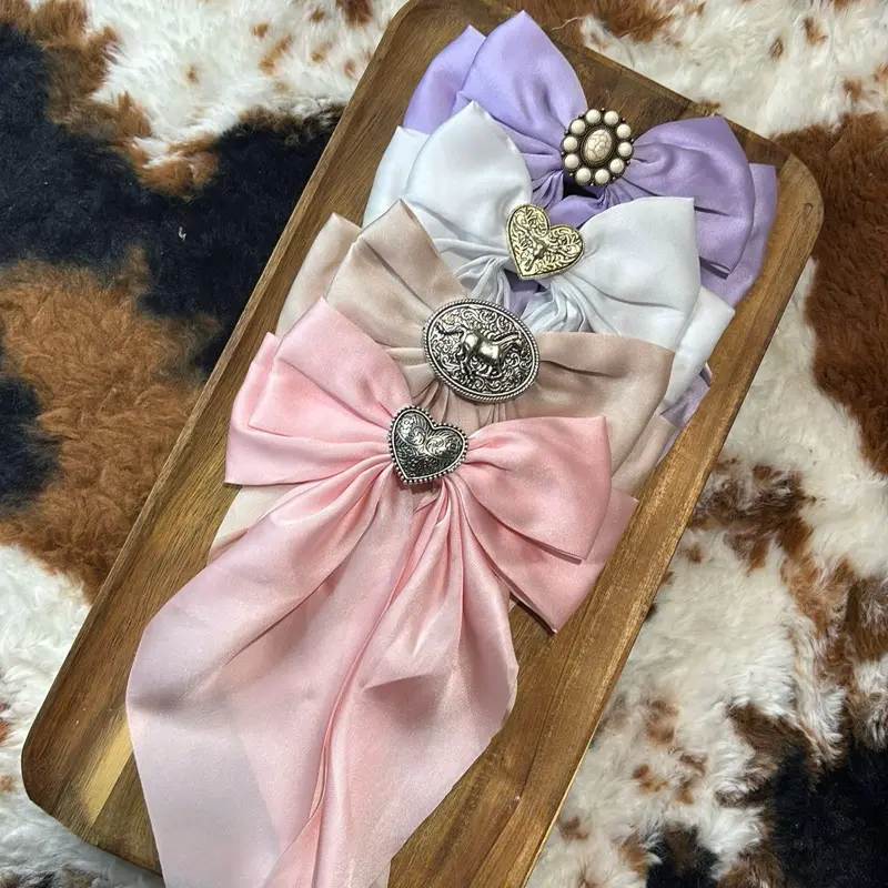Western Coquette Hair Bow with Heart and Horse Buckle, Cute Pastel Hair Accessory for Women, Casual Everyday Style, Accessories, Versatile, Heart Shape, Pastels, Hairstyle Ideas, Plain, Any Occasion, Charm
