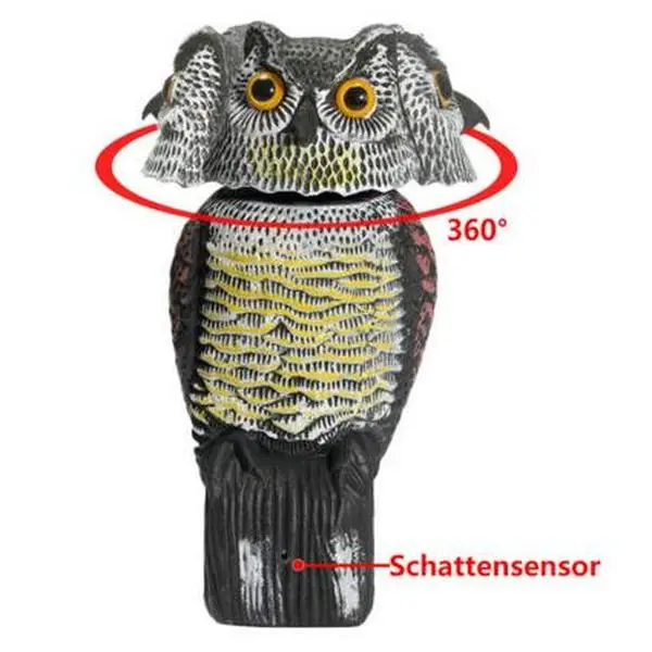 Realistic Rotating Owl Decoy, 360 Rotate Repellent Pest Imitation Bird for Garden Yard