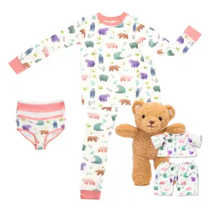 Zip N' Bear Bamboo Pajama Bundle Buttery Soft 2 Piece PJs for Girls, 3 Underwear, Zippy the Bear Kardashian Favorite