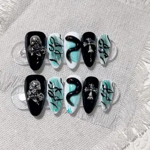 W24 Year of the Snake Snake Manicure Collection Handmade wearing nail fake  nail patch nail white french tip
