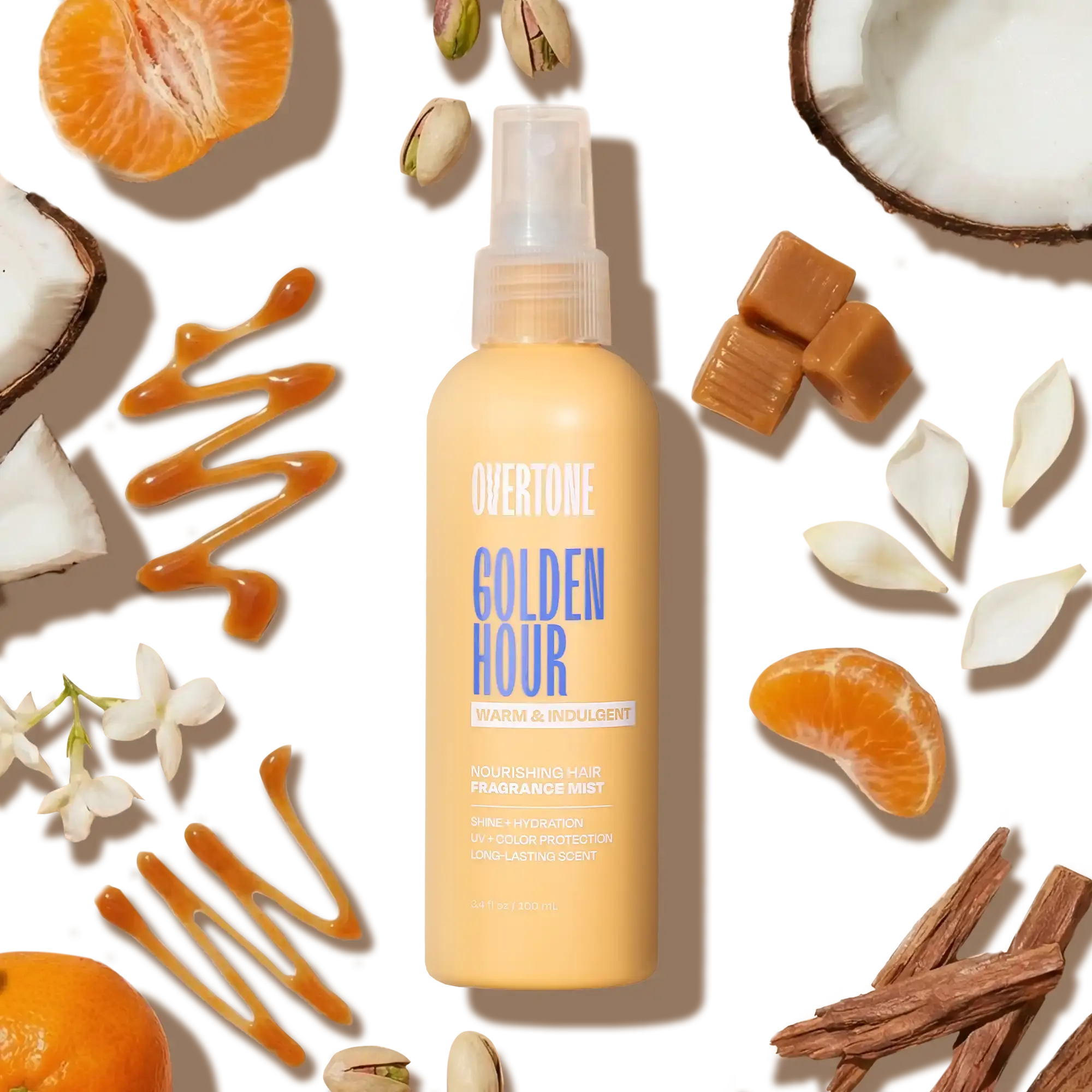 oVertone Golden Hour Scented Hair Mist - Scented Haircare Product with UV Protection, Moisturizes, Nourishes Hair, and Features Vanilla & Coconut Notes