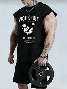 Men's Trendy Geometric Print Round Neck Sleeveless Vest, Casual Comfortable Top, Perfect for Summer Outdoor Fitness Sports Wear