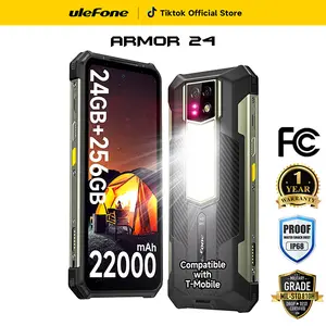 Ulefone Armor 24 22000mAh Mega Battery（66W) , Camping Light, 24GB RAM(12GB +12GB virtual RAM )+256GB ROM, 6.78" FHD+120Hz Screen, 64MP Main Camera + 64MP Night Vision Camera, Android 13, Rugged Smartphone NFC Unlocked Rugged Phone