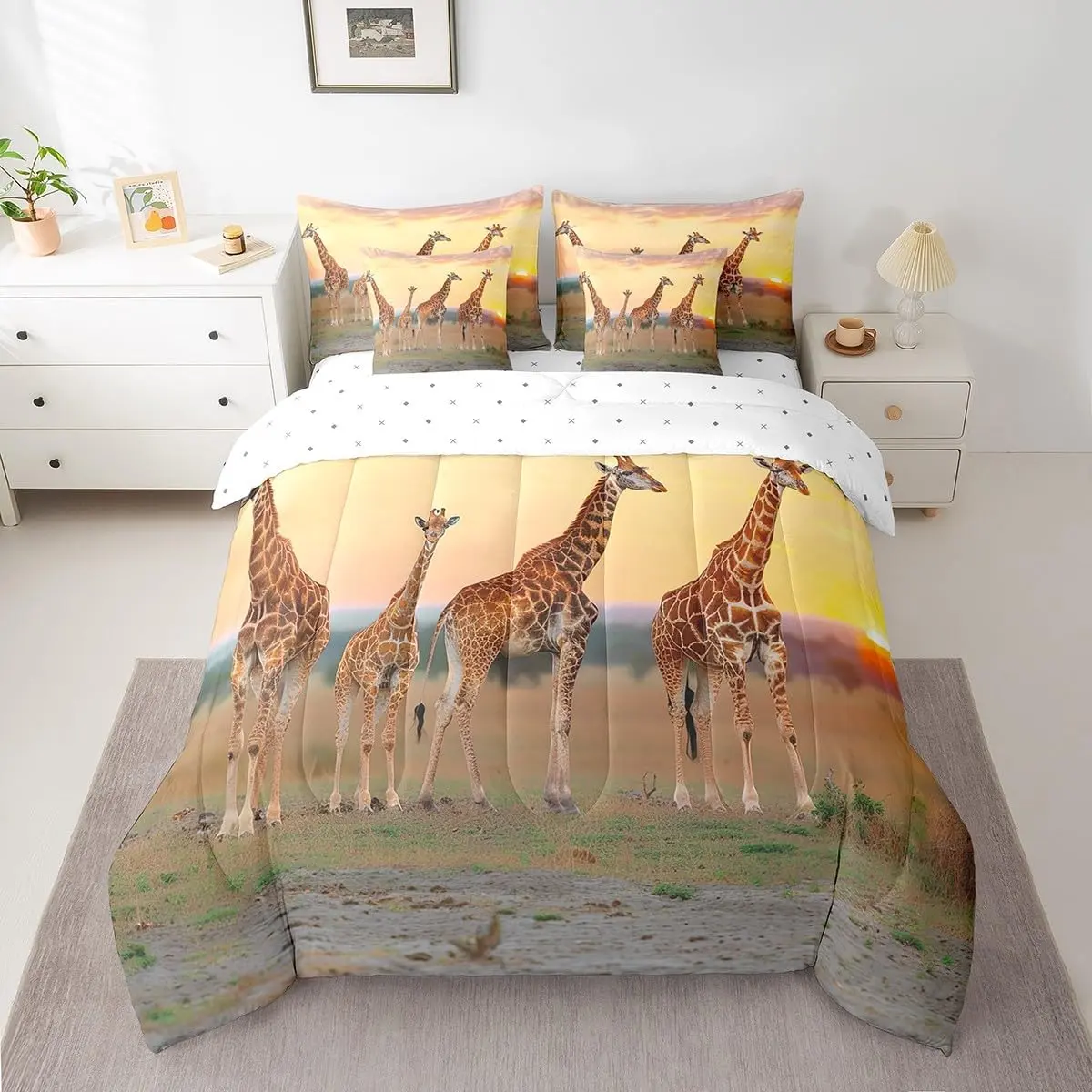 Feelyou 7-Piece 3D Giraffe Print Wildlife Theme Bedding Set, Bed in a Bag Includes Comforter, Sheet Set, Pillowcases and Pillow Covers, Bedding Sheets