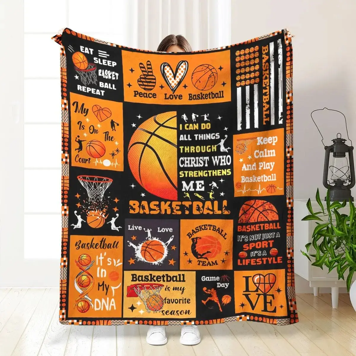 Basketball Themed Flannel Blanket, Soft Throw Blanket, Air-conditioned Room Blanket, Warm Nap Blanket for Home & Office, Letter Print Blanket, Slogan Print Blanket, Gift for Basketball Lovers