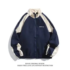 Japanese-Style Retro Color Contrast Patchwork Stand Collar Jacket Men's Spring and Autumn Fashion Brand Loose Preppy Style Couple Casual Jacket