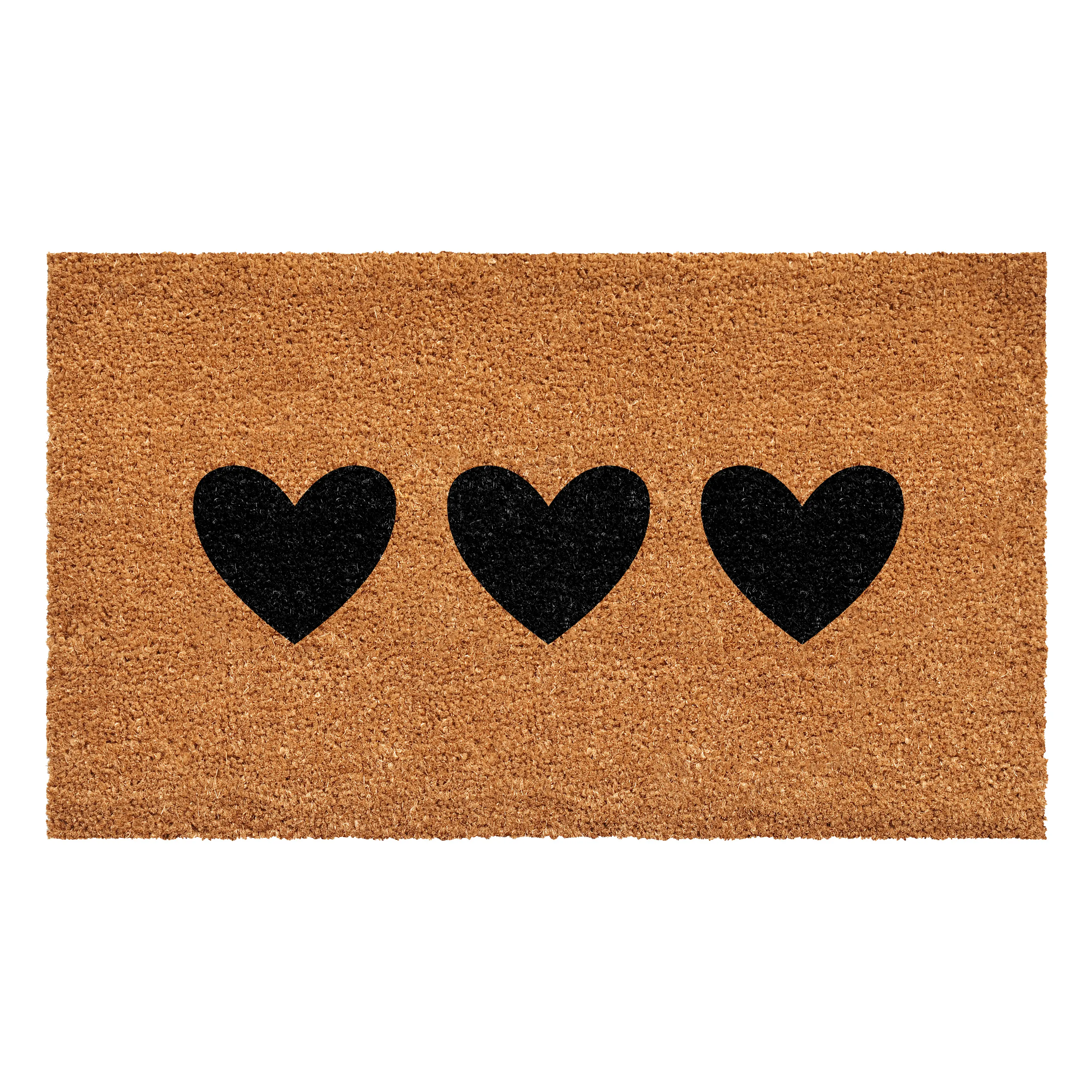 Trio Hearts Decorative Doormat - Brown Textured Surface with Black, Red, Pink, Green Heart Designs for Household Entryway