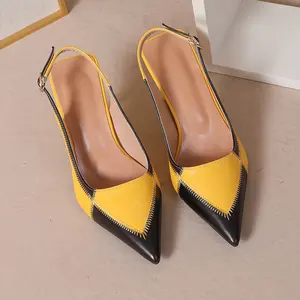 Women's Slingback Heels sandals Stylish Closed Toe High Heels 3.5 inch Heeled sandals Women Kitten Heel Pumps Pointed Toe Stiletto Heeled Elegant Office Dress Shoes Yellowblack Footwear