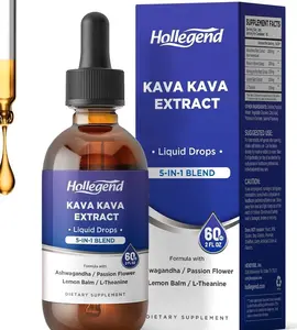 Kava Kava Root Extract Liquid Drops, 5 in 1 Blend with Ashwagandha, Lemon Balm, L-Theanine, Kava Tincture Supplement for Stress Relief, Sleep, Brain Health, 2 Fl Oz