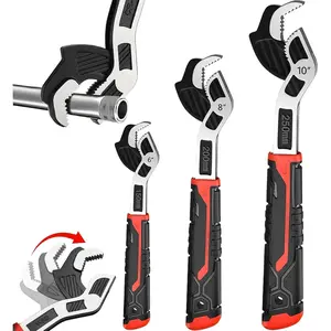 6" 8" 10" Multi-function Self-locking Pipe Wrench Set, Chromium Vanadium Steel,Plumbers Wrench with Self Tightening Function for 9/32"-1 3/8" (7-35mm) Pipe Fittings and Nuts (1set)(Free 1 set of screwdrivers)