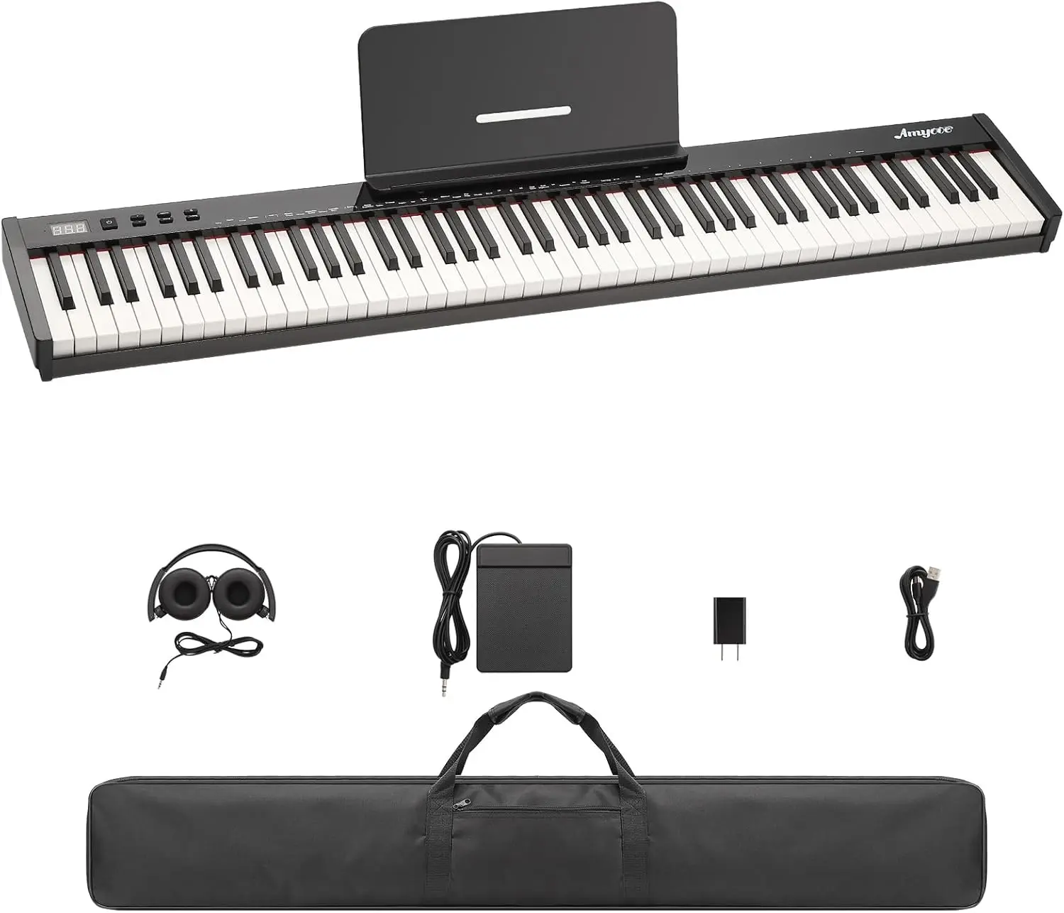 GAOMON 88-Key Full-Size Semi-Weighted Digital Piano Keyboard, Electronic Piano Keyboard Set with Stand, Headphones, Sustain Pedal, Carry Bag, Bluetooth & USB-MIDI for Beginners