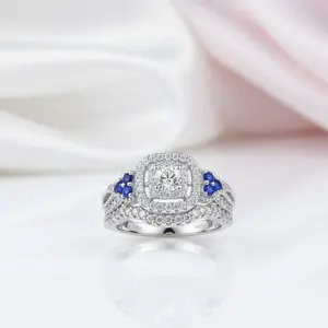 2Pcs 1.5 Ct White Blue Diamond Option Ring