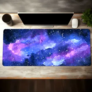 Starry Night Purple Gaming Mouse Pad - Non-Slip Rubber Base and Stitched Edge Desk Mat for Office and Gaming large mouse pad