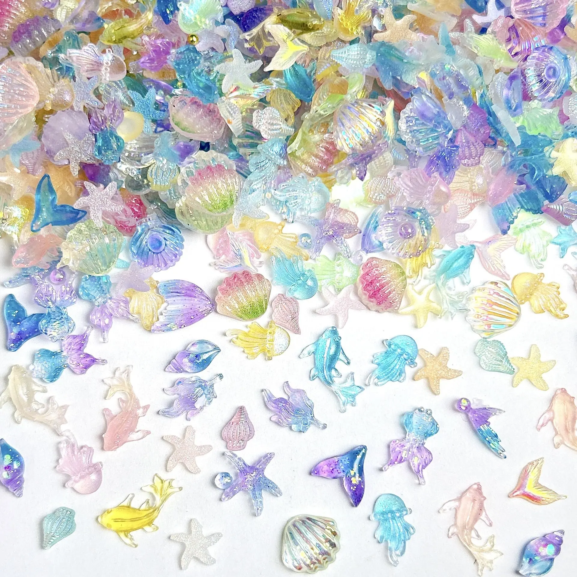 Miniature Ocean Animal Charms Set, Kawaii Resin Fish & Jellyfish, Cute Charms, Perfect for Nail Art, DIY Crafts, Safe & Durable Materials, DIY with Charms