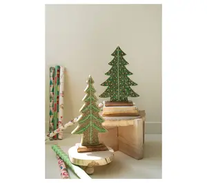 Kalalou Set of Two Beaded Wood Christmas Trees
