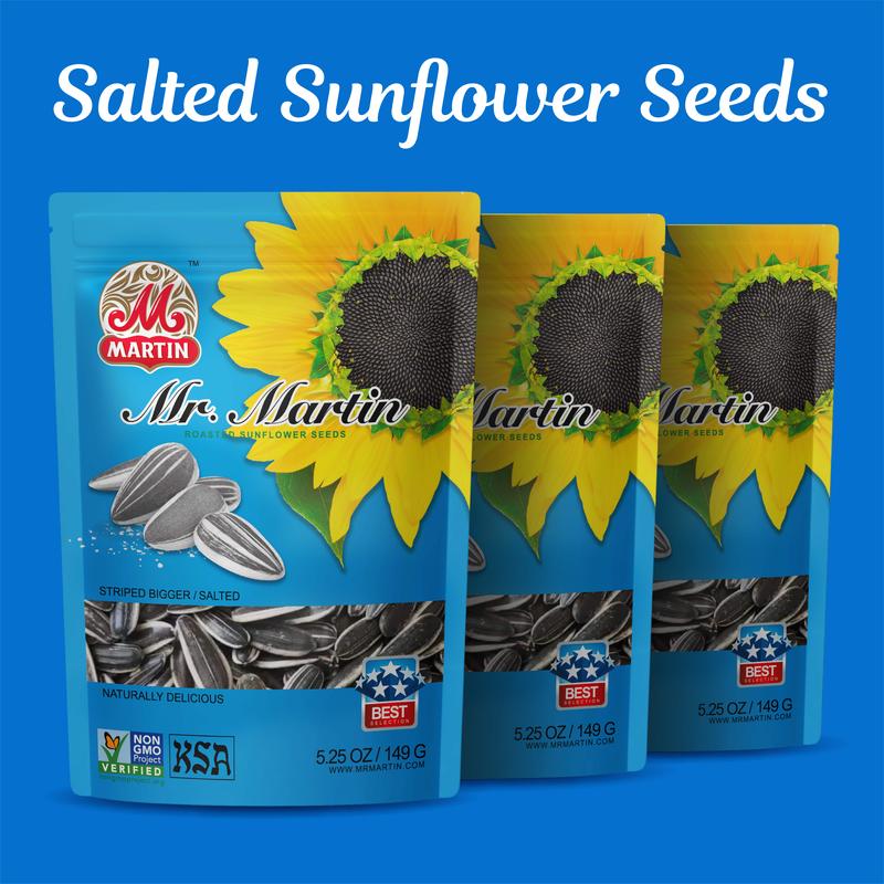 MR. MARTIN Freshly Roasted Salted Sunflower Seeds – Non-GMO, Crunchy, Delicious, Vegan, Eco Friendly, Low Sodium Snack, Pack  of 6