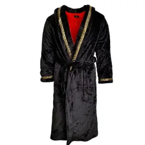 The Royal King Robe ~ double layer fleece, red interior, black exterior, with gold Greek key trim ~ ultra plush mens bathrobe, stylish loungewear Menswear Belt