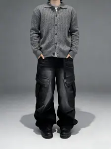 Men's Solid Color Flap Pocket Jeans, Loose Casual Street Fashion Denim Pants for Daily Wear, Men's Trousers for All Seasons