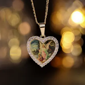 1pc 14K Golden Plated Angle Pendant Necklace With Hand-Painted Detail And 3D Zirconia Accents, Classic Simple Style, Religious Symbol Theme, Ideal For Daily Wear And Special Occasions, Copper Crafted, Valentine's Dady Gift