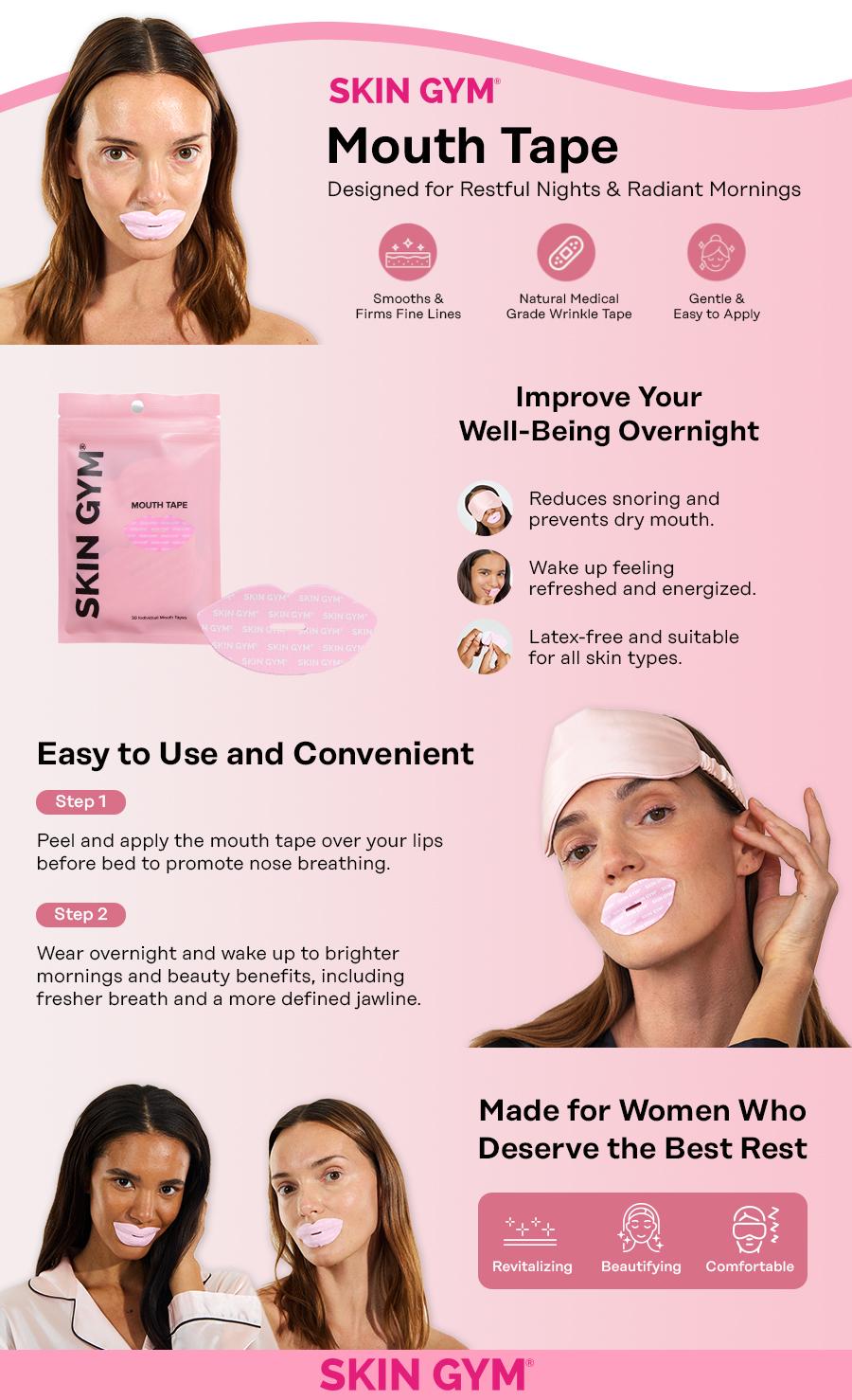 Skin Gym Mouth Tape for Sleep and Wrinkles 30 Pack Skincare Waterproof Sleep and Snoring Mouth Tape Gentle Comfort Latex-Free Adhesive Kiss-Shaped Design Skin Gym Mouth Tape for Sleep and Wrinkles 30 Pack Skincare Waterproof Sleep and Snoring Mouth Tape Gentle Comfort Latex-Free Adhesive Kiss-Shaped Design