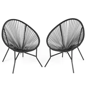 2-Piece Outdoor Acapulco Chairs Set, Modern Patio Furniture Set, Woven Bistro Set with Metal Frame for Balcony, Lawn, Porch and Garden, Black