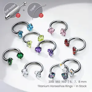 18G/16G Titanium Horseshoe Nose Ring (Free Ball Holder) Internally Threaded Gems,Earring Daith Cartilage Helix,Piercing Jewelry