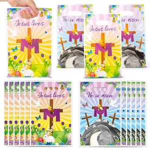 50pcs Easter Party Gift Bags with Handles, Classic Plastic Gift Bags for Cookies and Candies, Candy Bags, Ideal for Easter Celebrations