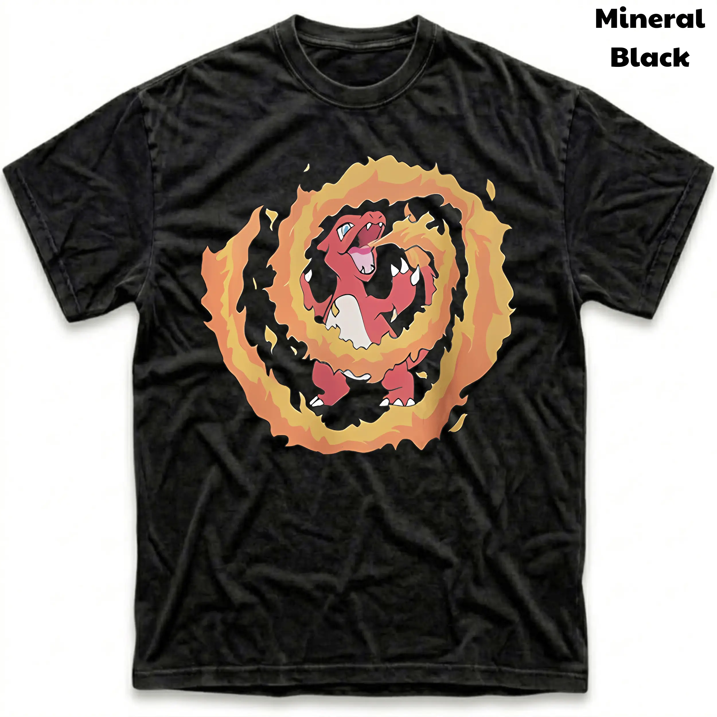 Men's and Women's T-Shirt, Vintage Charmeleonn Flame Spiral Graphic Tee, Pokebon T-Shirt, Unisex Gift Manga Anime Tee, Gothic Grunge Y2K Emo Scene Amity Affliction Style Clothes Menswear Womenswear Streetwear