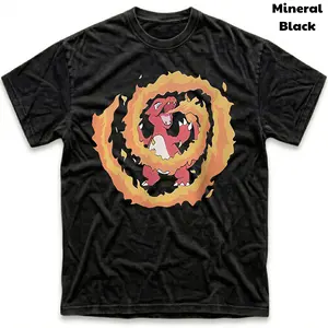 Men's and Women's T-Shirt, Vintage Charmeleonn Flame Spiral Graphic Tee, Pokebon T-Shirt, Unisex Gift Manga Anime Tee, Gothic Grunge Y2K Emo Scene Amity Affliction Style Clothes Menswear Womenswear Streetwear