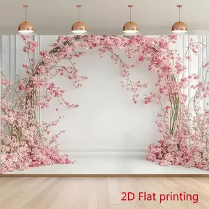 1PC,2D Flat Pink Cherry Blossom Arch Door Banner, Festival Decoration Curtain, Indoor Scene Layout Backdrop, Photo Prop for Birthday Party & Wedding, 2D Flat Printed Festival Decorative Door Banne