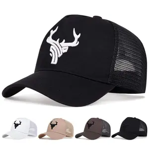 Unisex Antlers Embroidered Baseball Cap Mesh Hat Outdoor Sport Adjustable Sunscreen Leisure Hat Spring Autumn Travel Tourism Beach Vacation