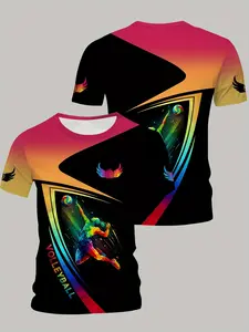Men's Summer Volleyball T-Shirt, Athletic Shirt, Colorful 3D Digital Print, Durable Breathable Fabric, Perfect for Sports, Parties, Clubs, Outdoor Wear