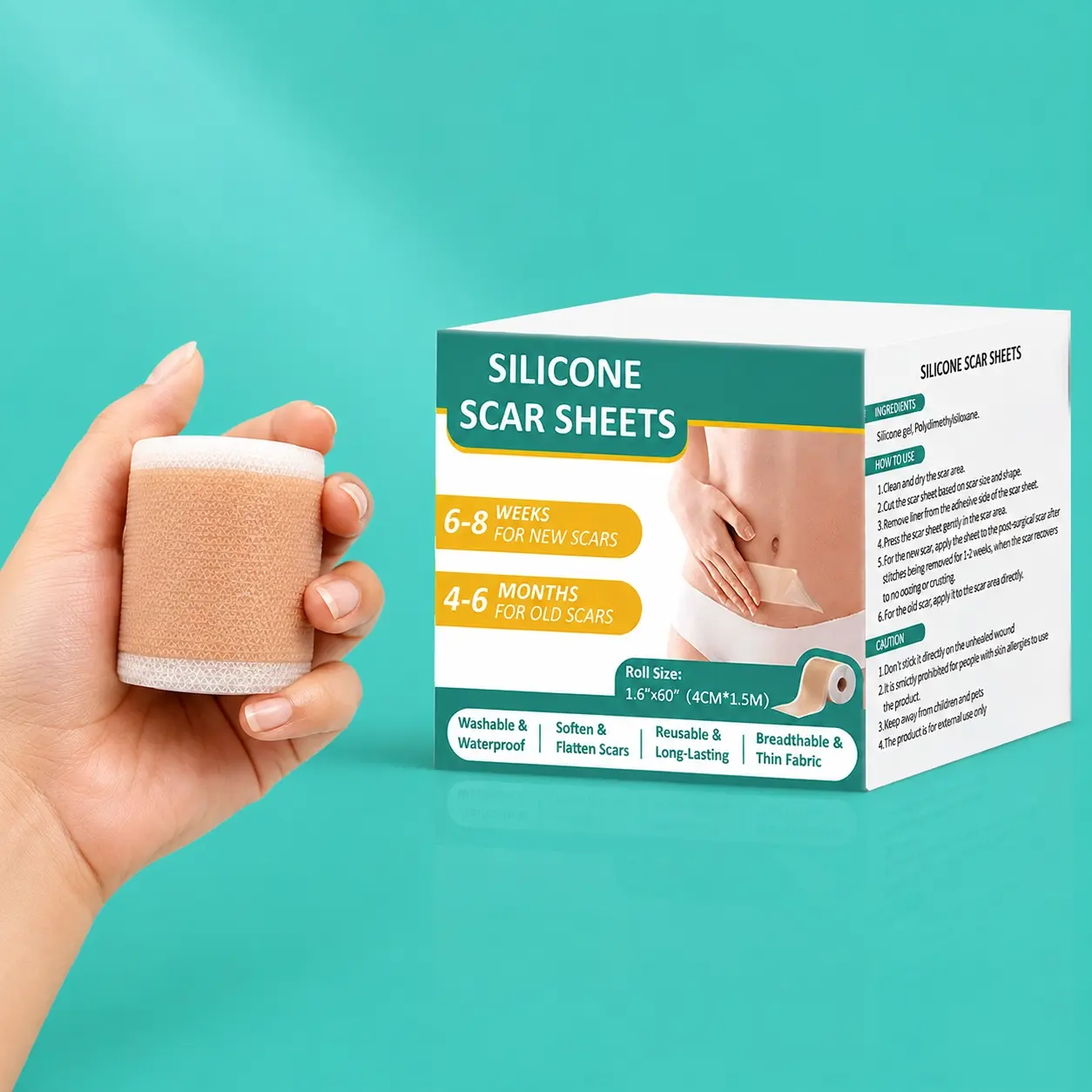 Silicone Scar Sheets for Surgical Scars(1.6"X 59" Roll-1.5M), Waterproof Breathable Scar Sheet, Soft & Gentle For Sensitive Skin & All Skin Types