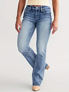stacked jeans Bootcut Jeans for Women Stretchy Mid Rise Boyfriend Straight Leg Jeans Distressed Slim Fit Flare Denim Pants