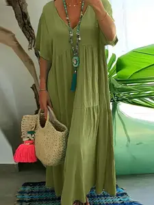 Women's Plus Size Boho Ruffle Hem Tiered Layer Smock Dress V Neck Butterfly Sleeve Spring Fall Daily Wear Holiday Dress