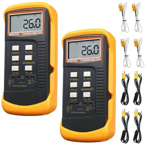 2 Pcs Thermocouple Thermometer K Type HVAC Dual Channels Thermometer with 8 Thermocouples Max/min Temperature Measurement, -50~1300°c (-58~2372°f) High Temperature Pyrometer