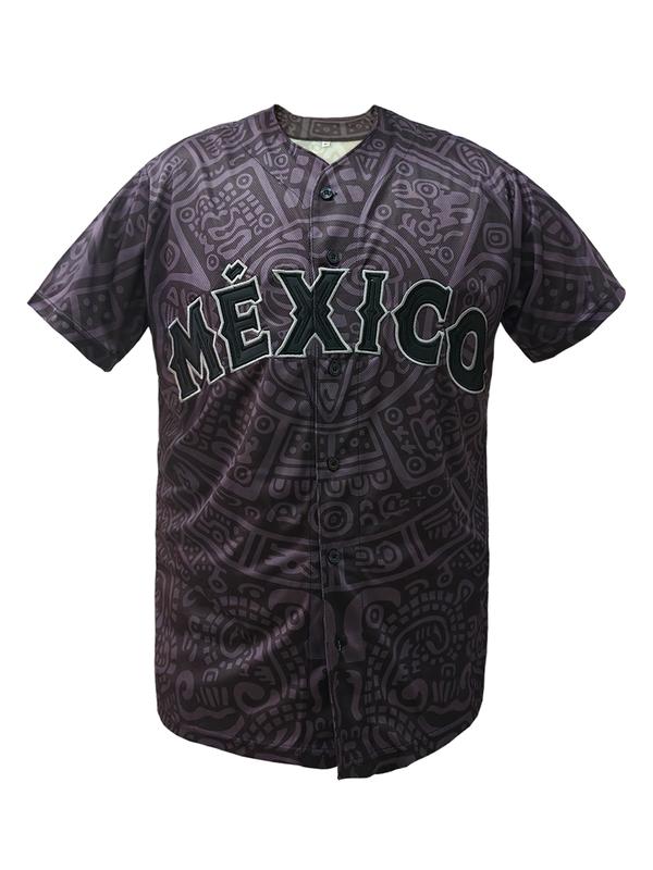 Men's baseball jersey with "MÉXICO" Embroidered with retro Mexican style, loose button cardigan suitable for sports and daily cultural wear, niche trend, Stylish jersey