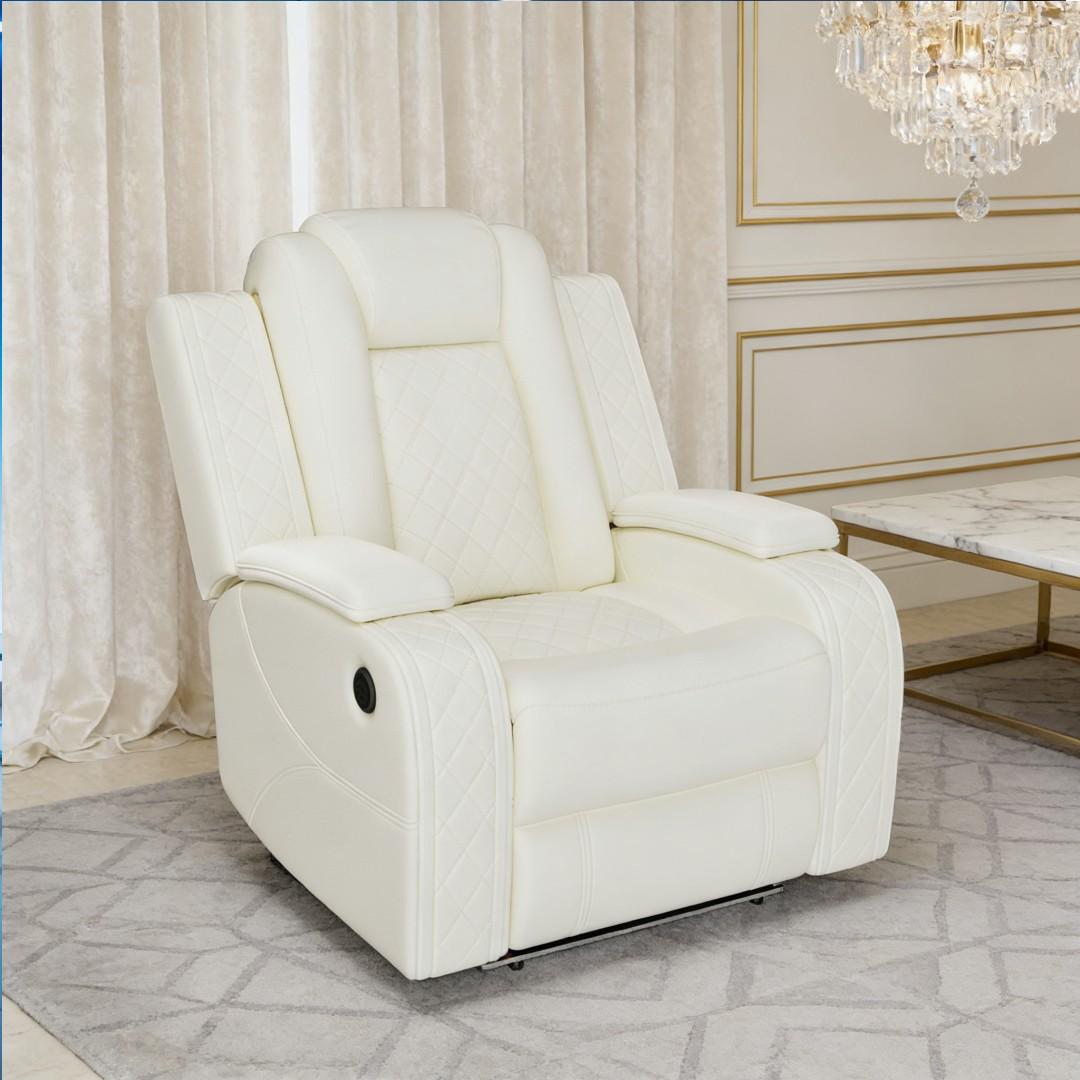 White Breathing Leather Living Room Sectional Recliner Chair