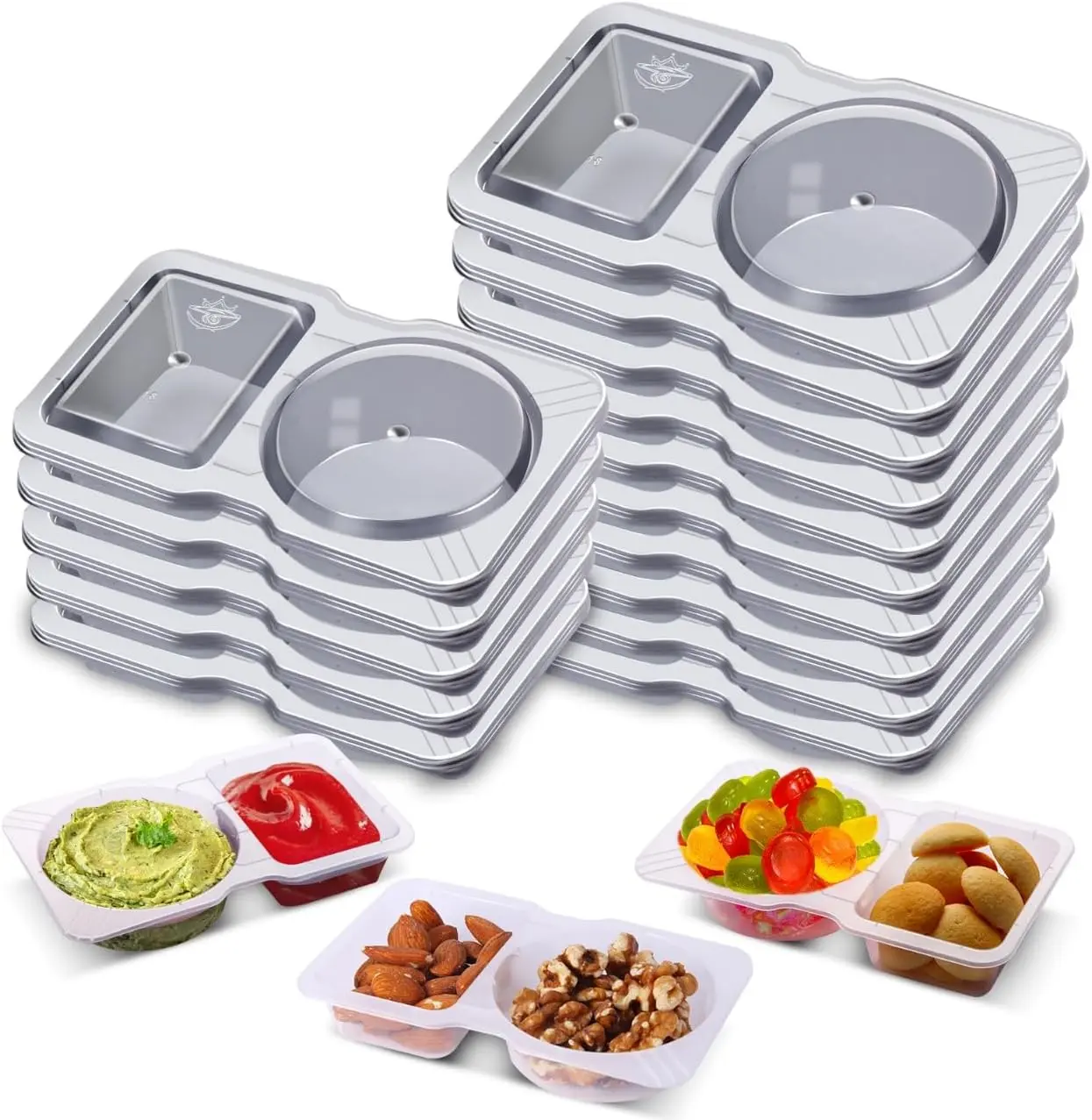 Double Compartment Reusable Lidded Snack Containers, 20 Sets Portable Mini Dipping Sauce Boxes, On-the-go Food Storage Boxes for Adults and Kids