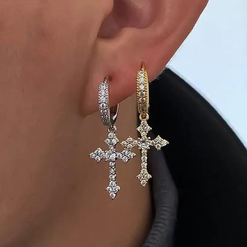 Hypoallergenic Cross Dangle Earrings for Women & Men, Classic Jewelry with Sparkling Gemstone Charm for Party & Daily Wear, Cross Gemstone Charm Earrings